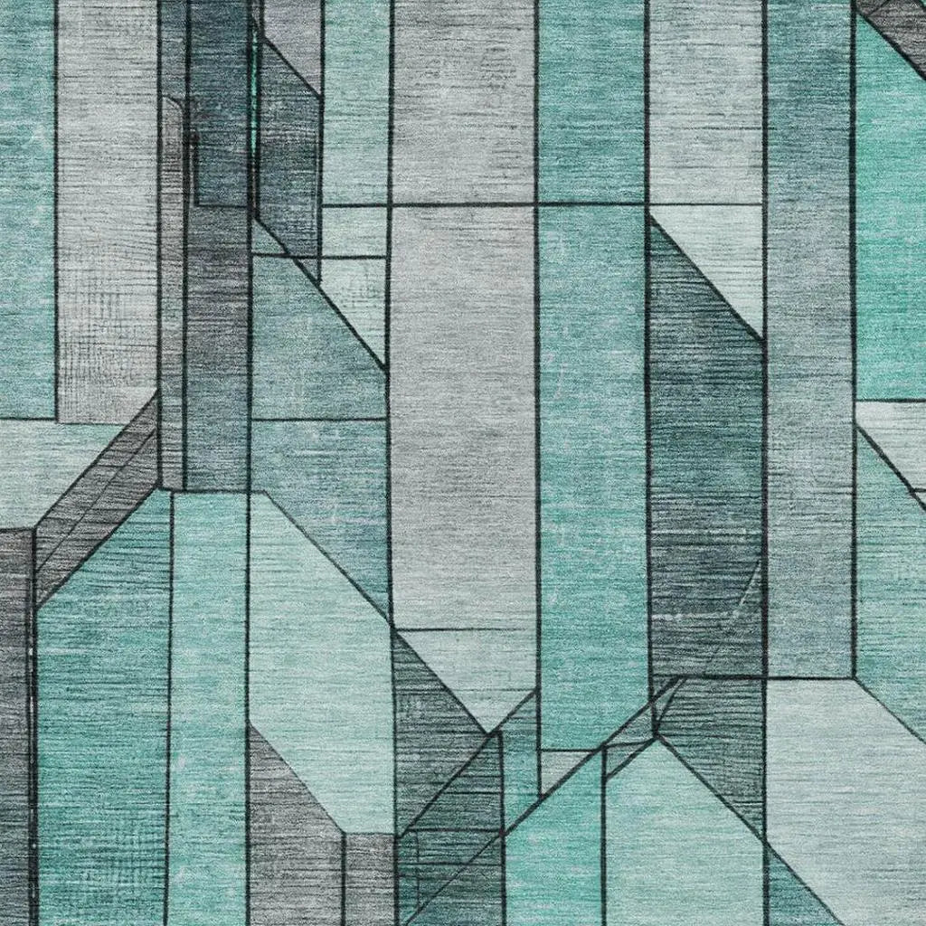 9' X 12' Aqua And Teal Blue Geometric Washable Indoor Outdoor Area Rug Homeroots Outdoor