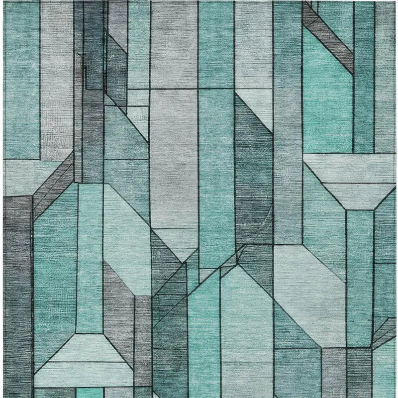 9' X 12' Aqua And Teal Blue Geometric Washable Indoor Outdoor Area Rug Homeroots Outdoor