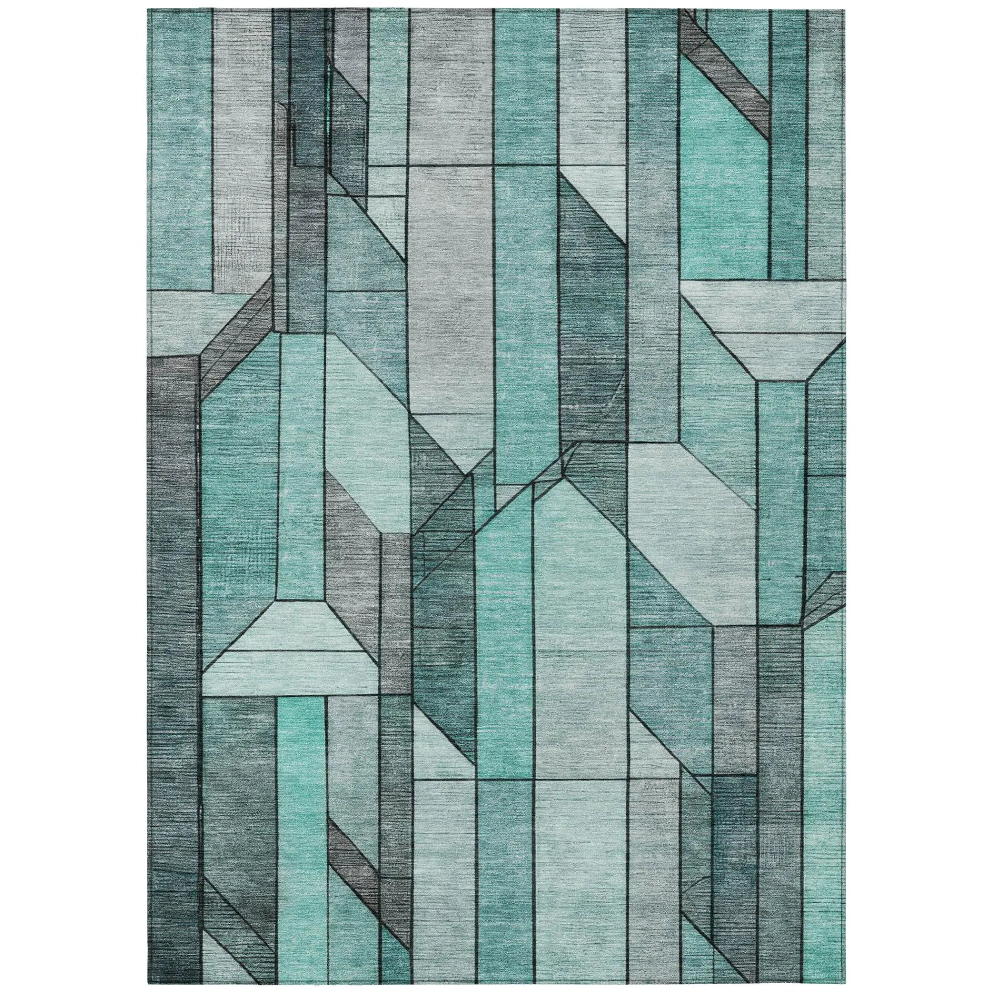9' X 12' Aqua And Teal Blue Geometric Washable Indoor Outdoor Area Rug Homeroots Outdoor