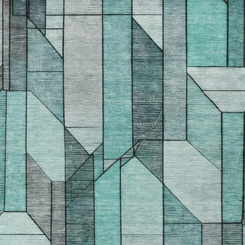 9' X 12' Aqua And Teal Blue Geometric Washable Indoor Outdoor Area Rug Homeroots Outdoor