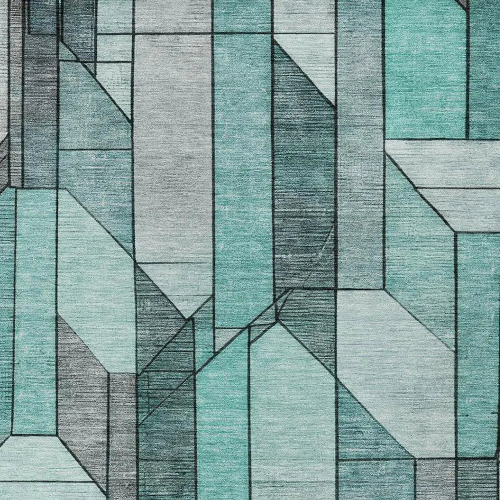 9' X 12' Aqua And Teal Blue Geometric Washable Indoor Outdoor Area Rug Homeroots Outdoor