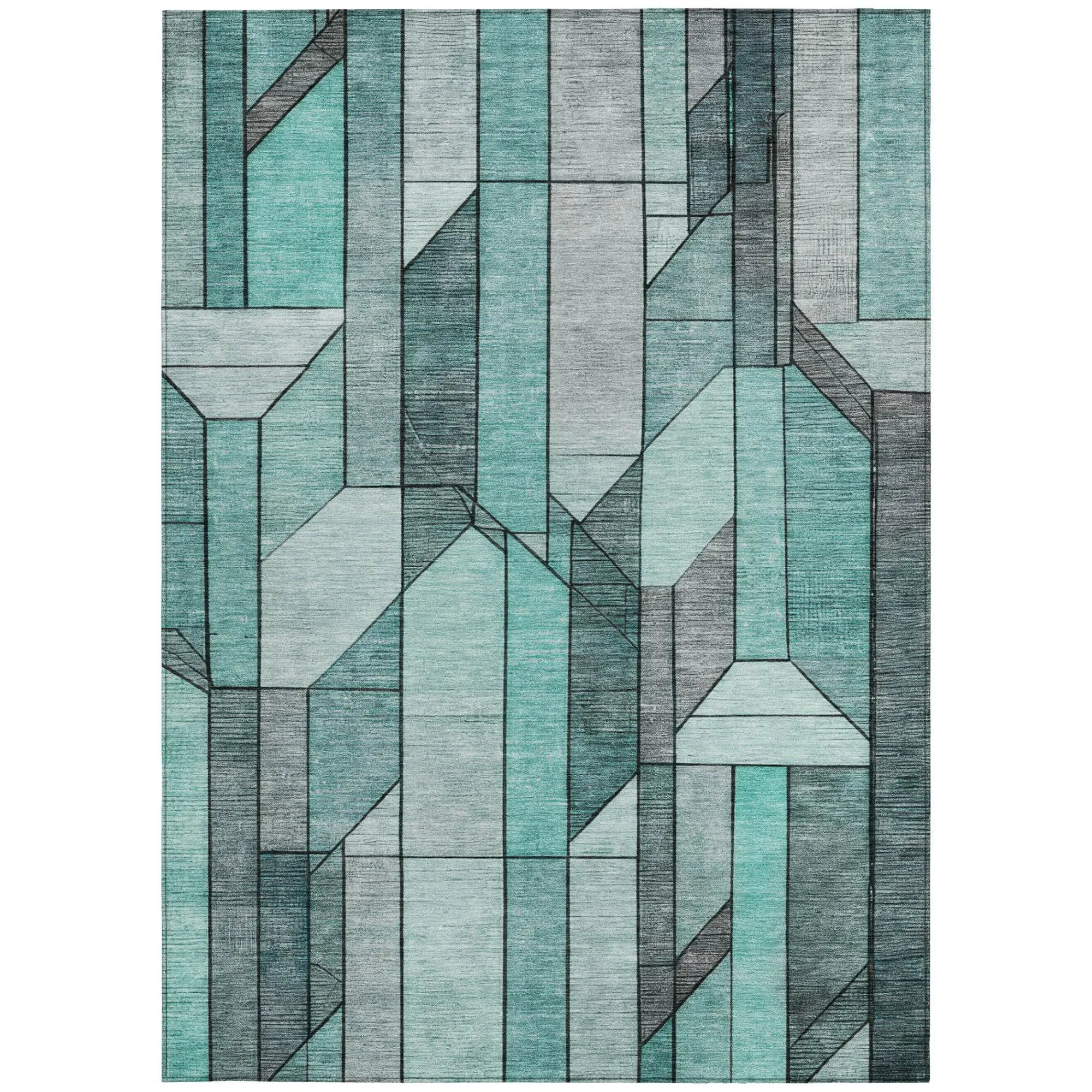 9' X 12' Aqua And Teal Blue Geometric Washable Indoor Outdoor Area Rug Homeroots Outdoor