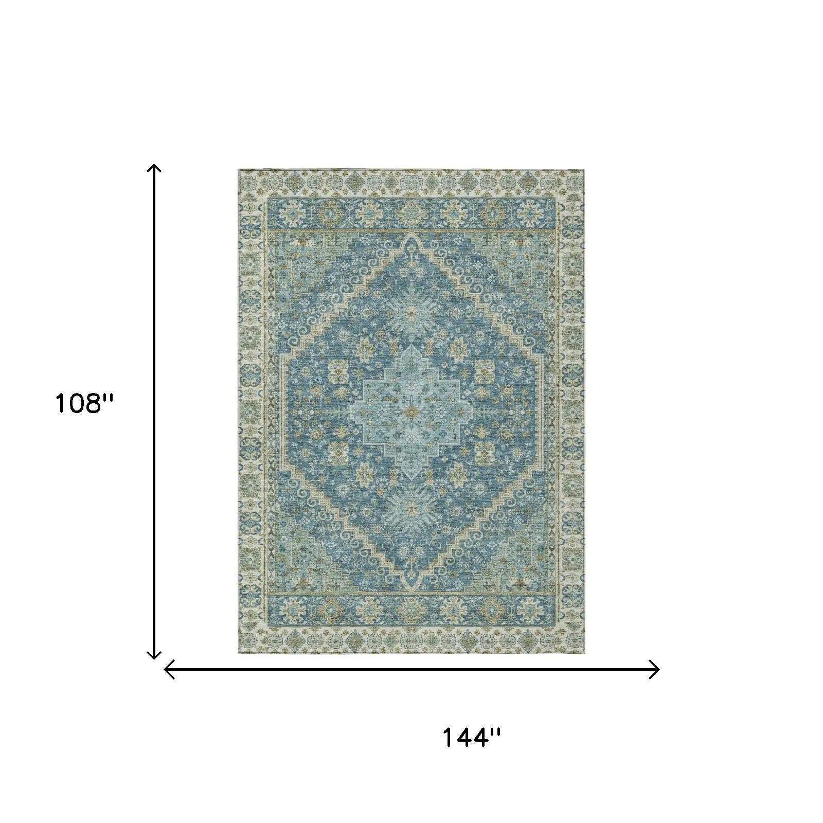 9' X 12' Aqua And Teal Blue Oriental Washable Indoor Outdoor Area Rug Homeroots Outdoor