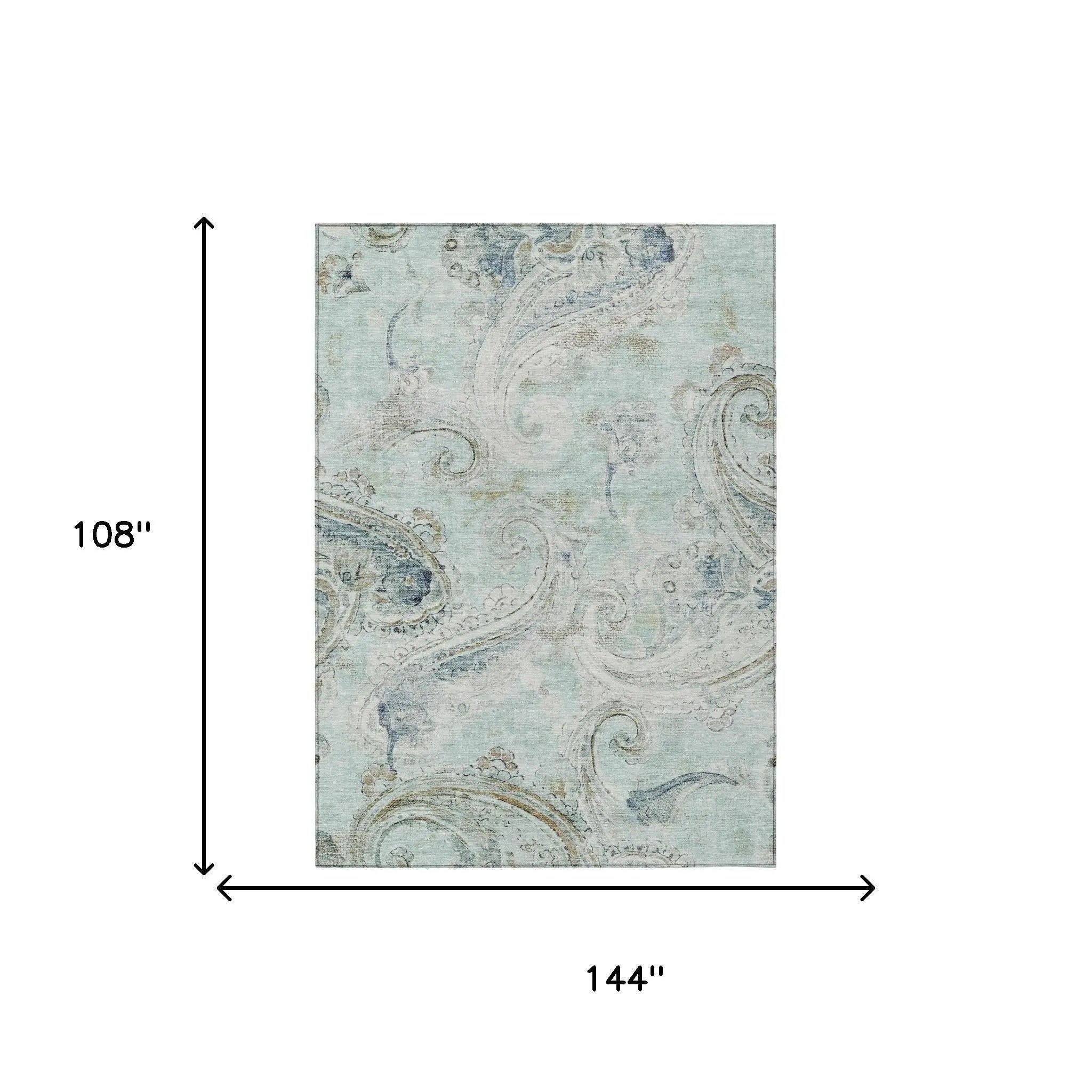9' X 12' Aqua And Teal Blue Paisley Washable Indoor Outdoor Area Rug Homeroots Outdoor