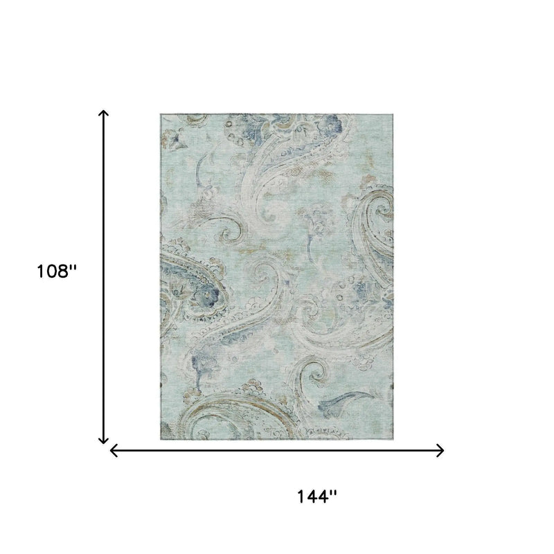 9' X 12' Aqua And Teal Blue Paisley Washable Indoor Outdoor Area Rug Homeroots Outdoor