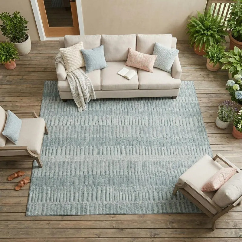 9' X 12' Aqua And Teal Blue Striped Washable Indoor Outdoor Area Rug Homeroots Outdoor
