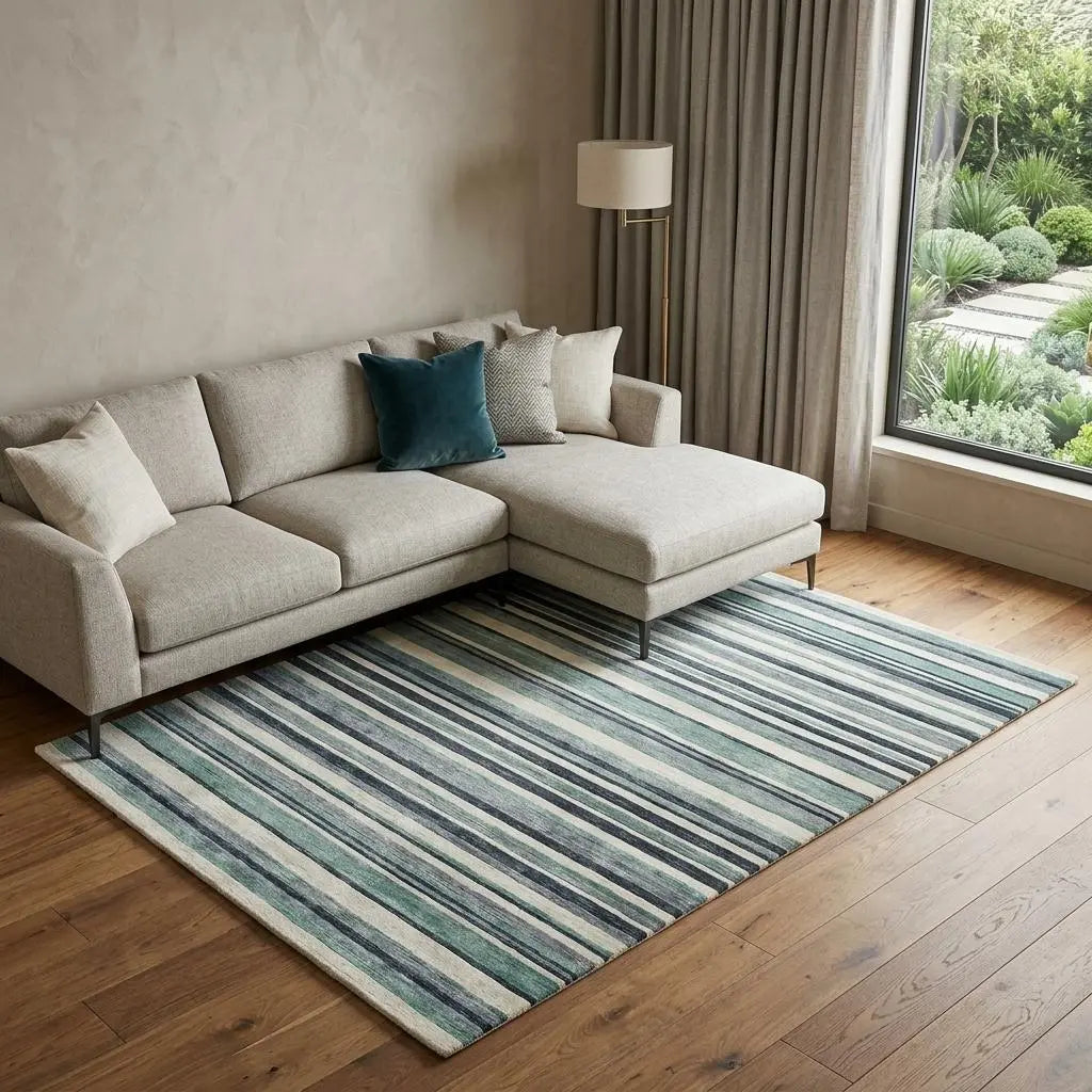 9' X 12' Aqua Gray And Ivory Striped Hand Tufted Area Rug Homeroots Home Decor