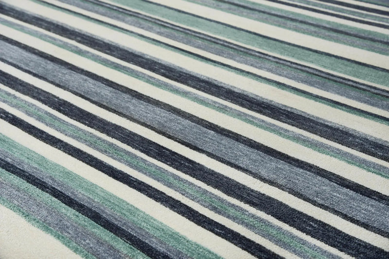 9' X 12' Aqua Gray And Ivory Striped Hand Tufted Area Rug Homeroots Home Decor