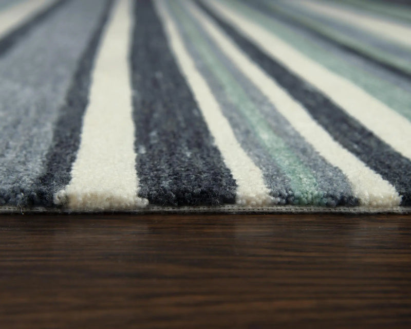 9' X 12' Aqua Gray And Ivory Striped Hand Tufted Area Rug Homeroots Home Decor