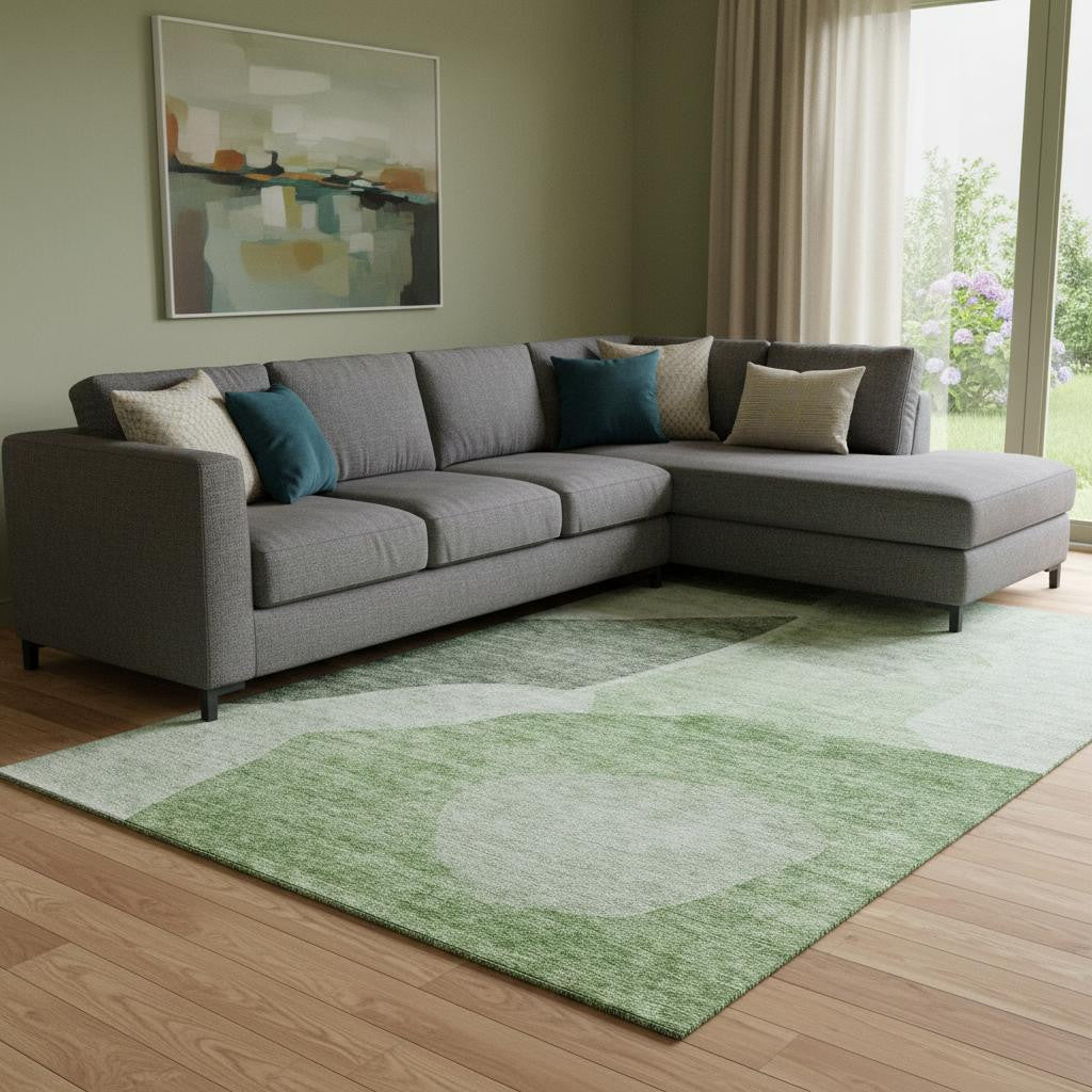 9' X 12' Artichoke Green And Ivory Abstract Washable Area Rug With UV Protection Homeroots Home Decor