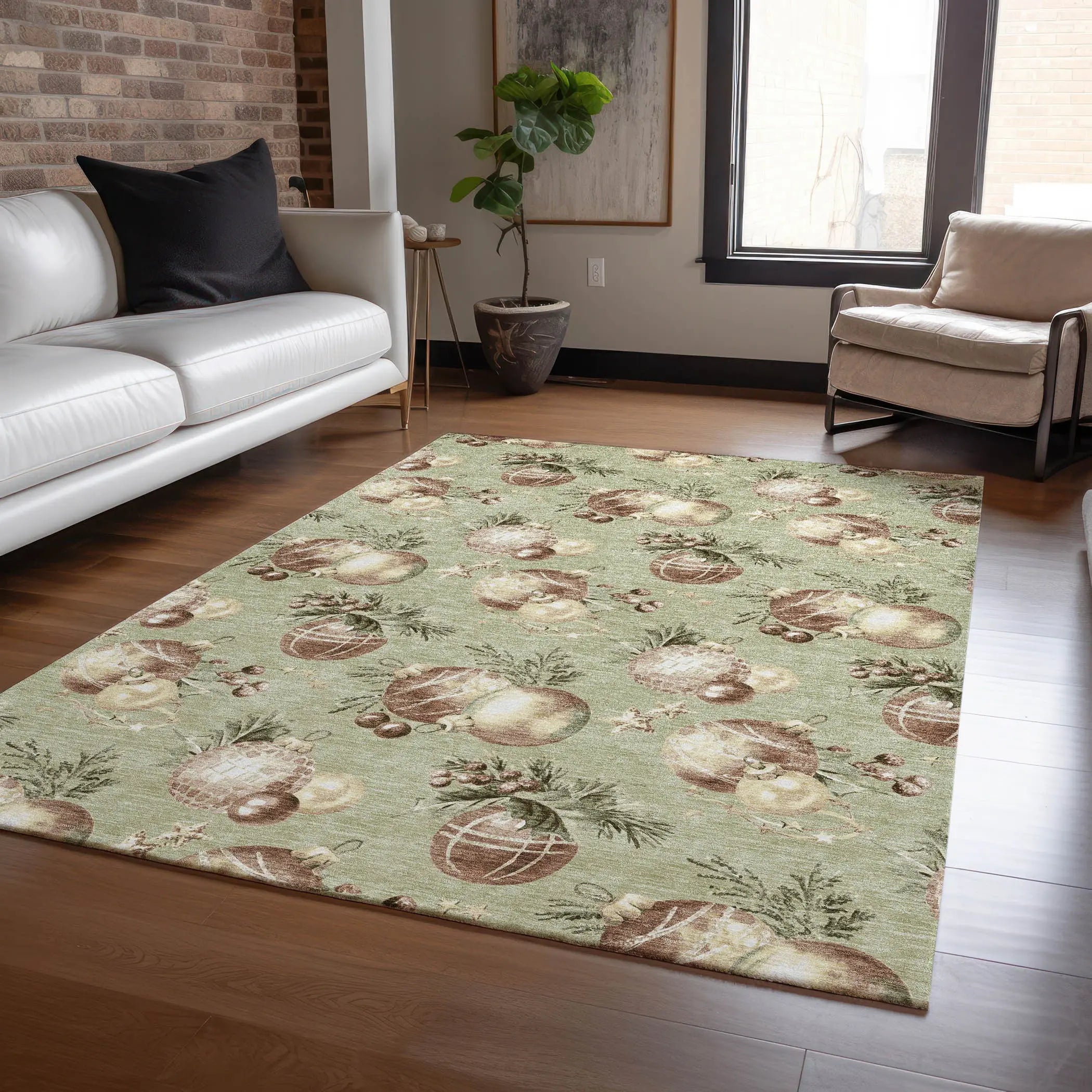 9' X 12' Artichoke Green Brown And Beige Stars Washable Indoor Outdoor Area Rug Homeroots Outdoor