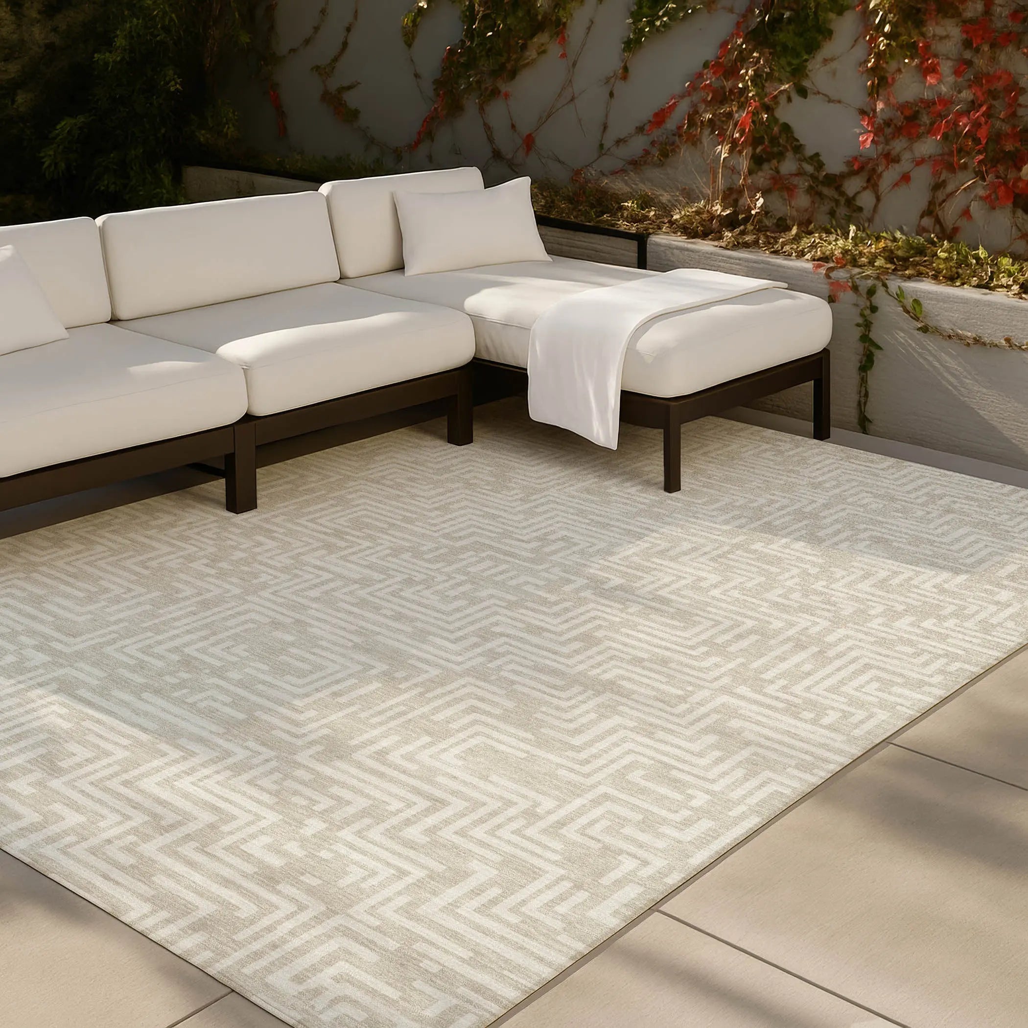 9' X 12' Beige And Blue Geometric Washable Indoor Outdoor Area Rug Homeroots Outdoor