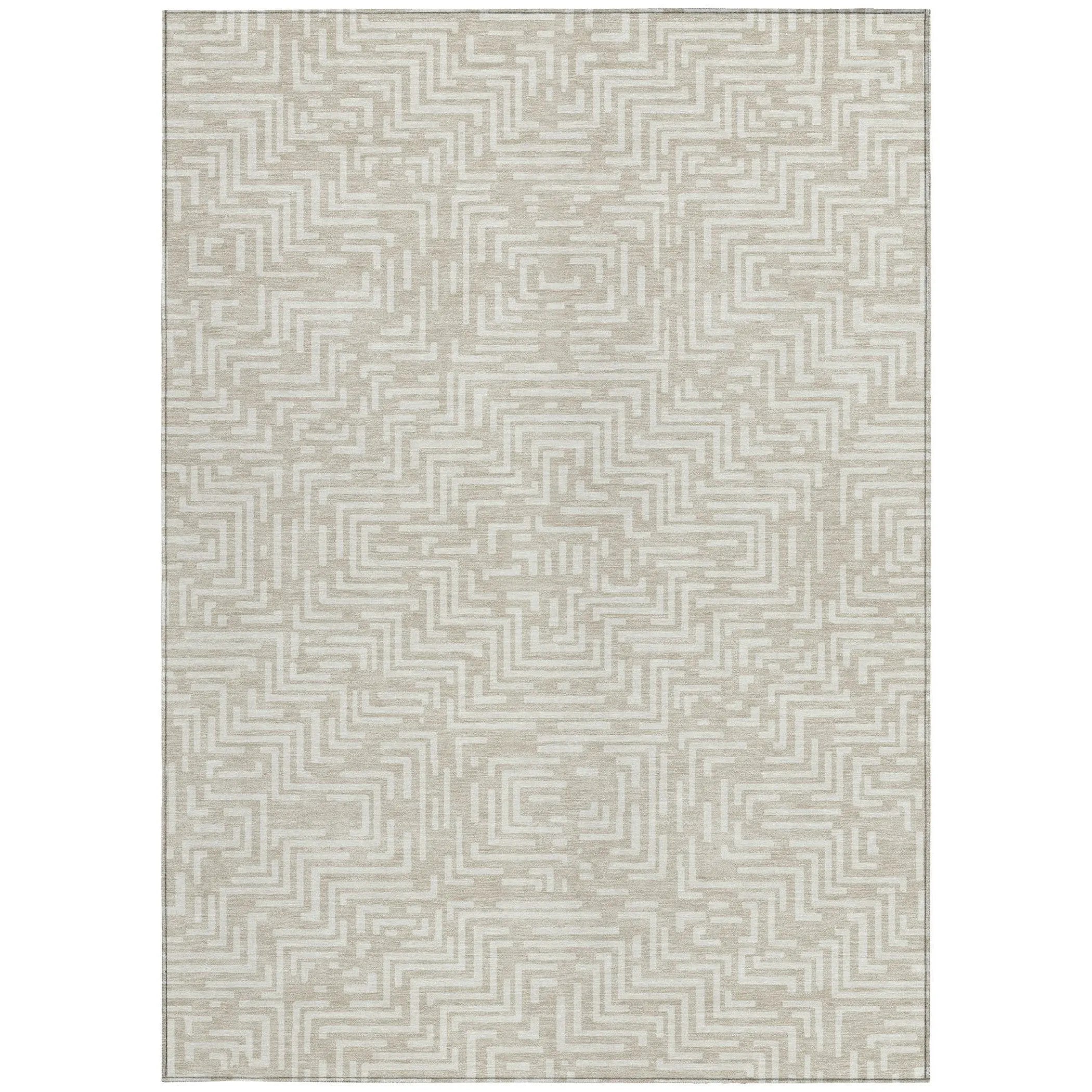 9' X 12' Beige And Blue Geometric Washable Indoor Outdoor Area Rug Homeroots Outdoor