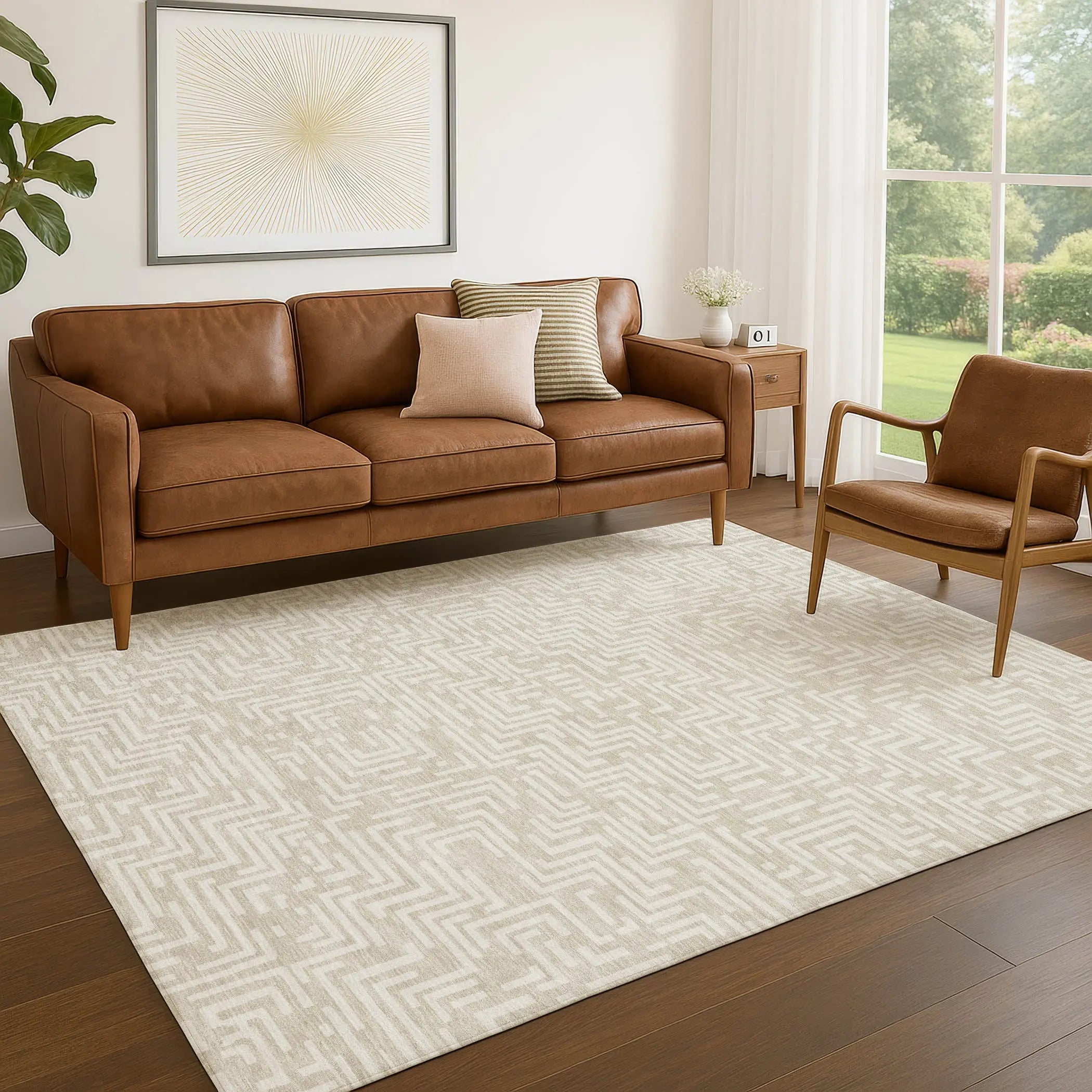 9' X 12' Beige And Blue Geometric Washable Indoor Outdoor Area Rug Homeroots Outdoor