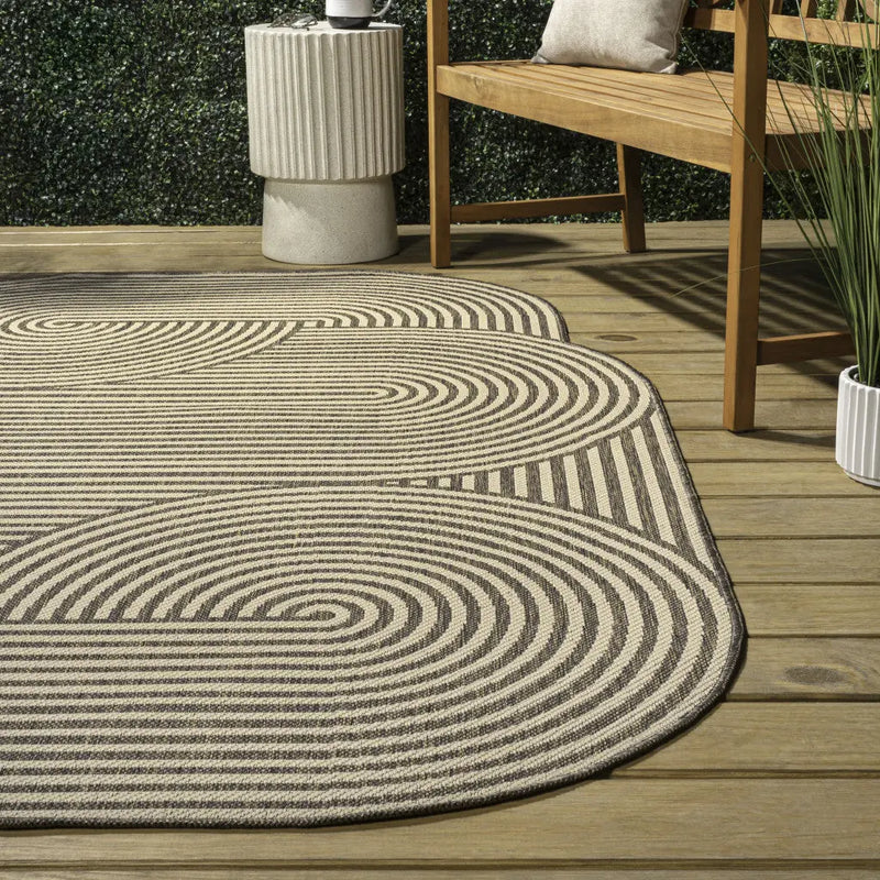 9' X 12' Beige And Brown Abstract Indoor Outdoor Area Rug Homeroots Outdoor