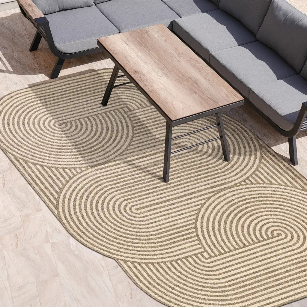 9' X 12' Beige And Brown Abstract Indoor Outdoor Area Rug Homeroots Outdoor