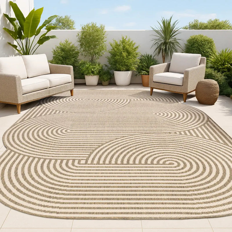 9' X 12' Beige And Brown Abstract Indoor Outdoor Area Rug Homeroots Outdoor