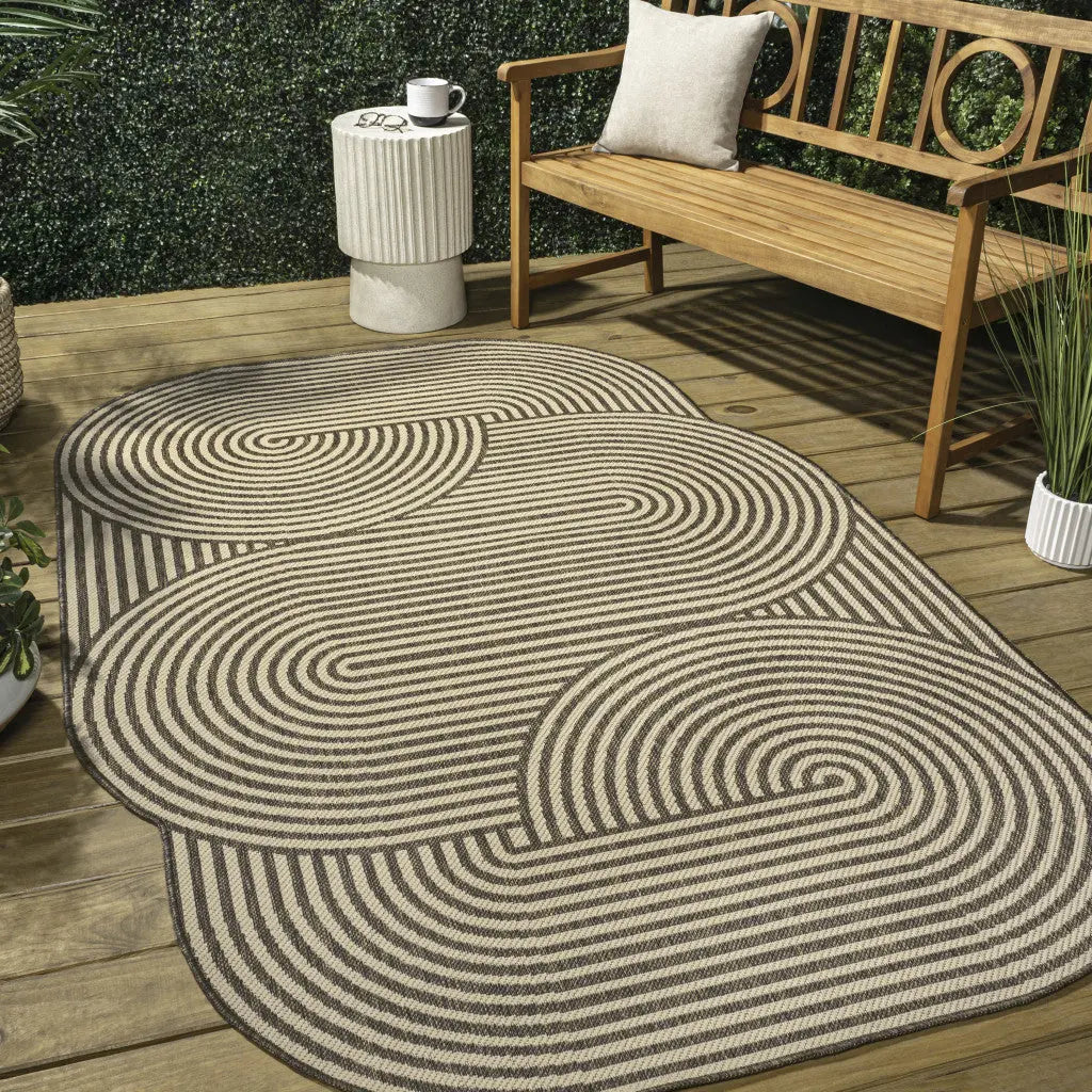 9' X 12' Beige And Brown Abstract Indoor Outdoor Area Rug Homeroots Outdoor