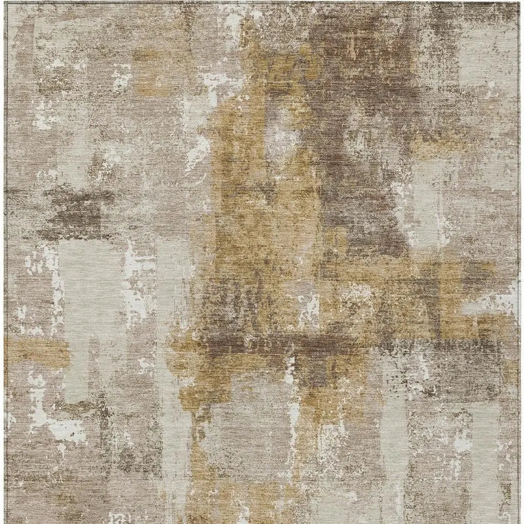 9' X 12' Beige And Brown Abstract Washable Indoor Outdoor Area Rug Homeroots Outdoor