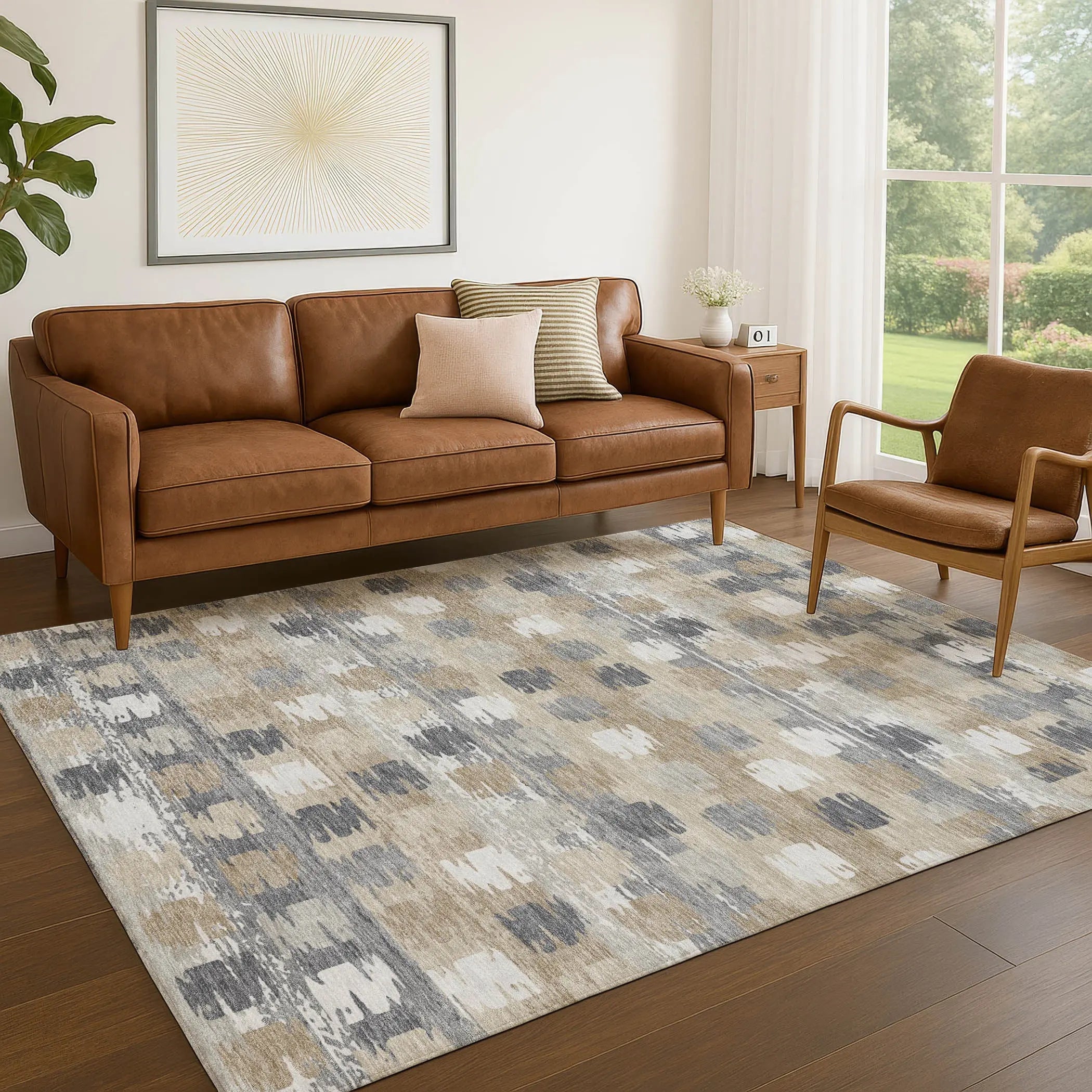 9' X 12' Beige And Brown Abstract Washable Indoor Outdoor Area Rug Homeroots Outdoor