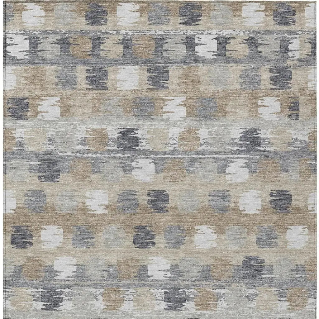 9' X 12' Beige And Brown Abstract Washable Indoor Outdoor Area Rug Homeroots Outdoor