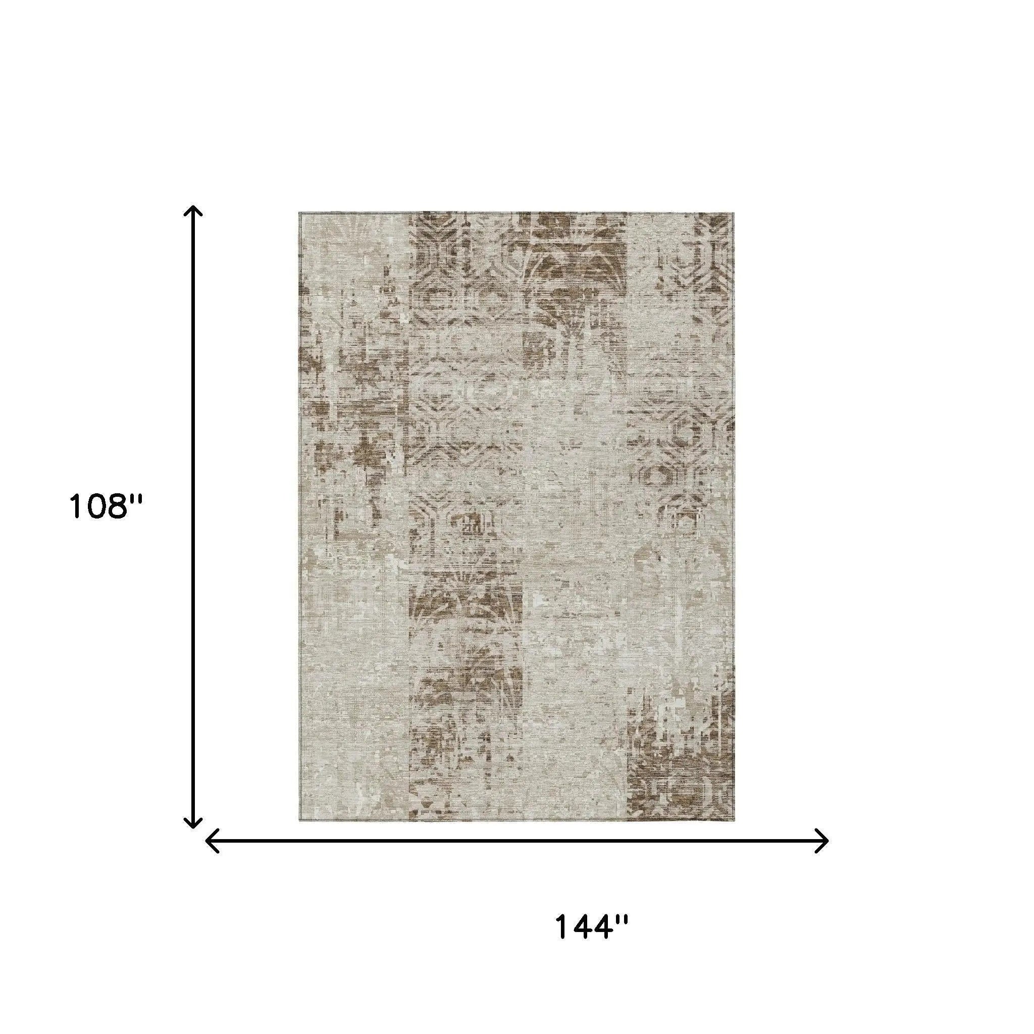 9' X 12' Beige And Brown Abstract Washable Indoor Outdoor Area Rug Homeroots Outdoor