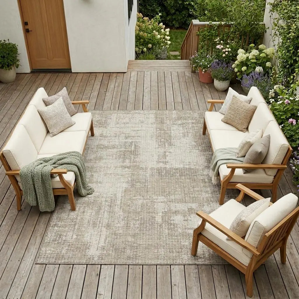 9' X 12' Beige And Brown Abstract Washable Indoor Outdoor Area Rug Homeroots Outdoor