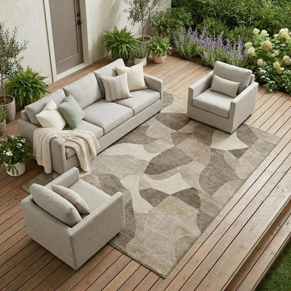 9' X 12' Beige And Brown Abstract Washable Indoor Outdoor Area Rug Homeroots Outdoor
