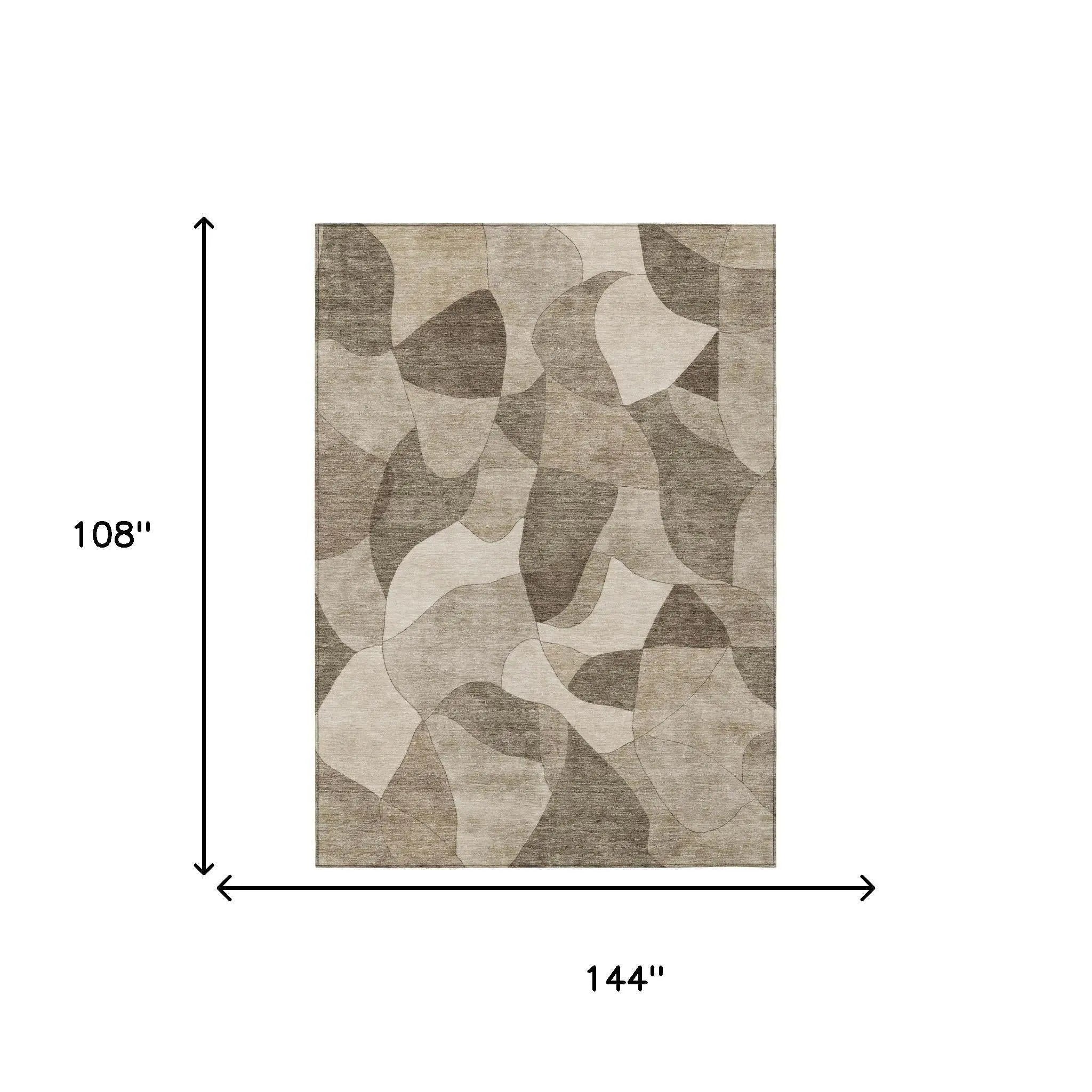 9' X 12' Beige And Brown Abstract Washable Indoor Outdoor Area Rug Homeroots Outdoor