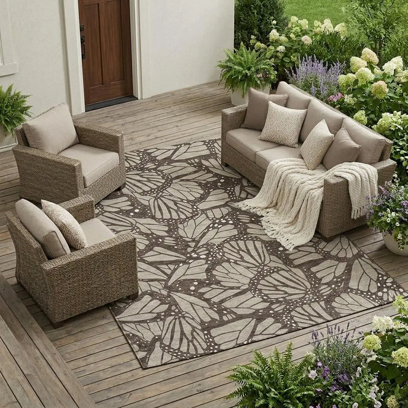 9' X 12' Beige And Brown Animal Print Washable Indoor Outdoor Area Rug Homeroots Outdoor