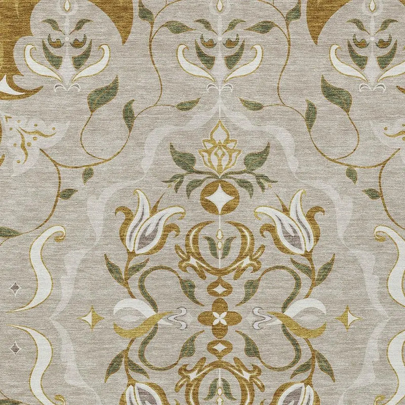 9' X 12' Beige And Brown Damask Washable Indoor Outdoor Area Rug Homeroots Outdoor
