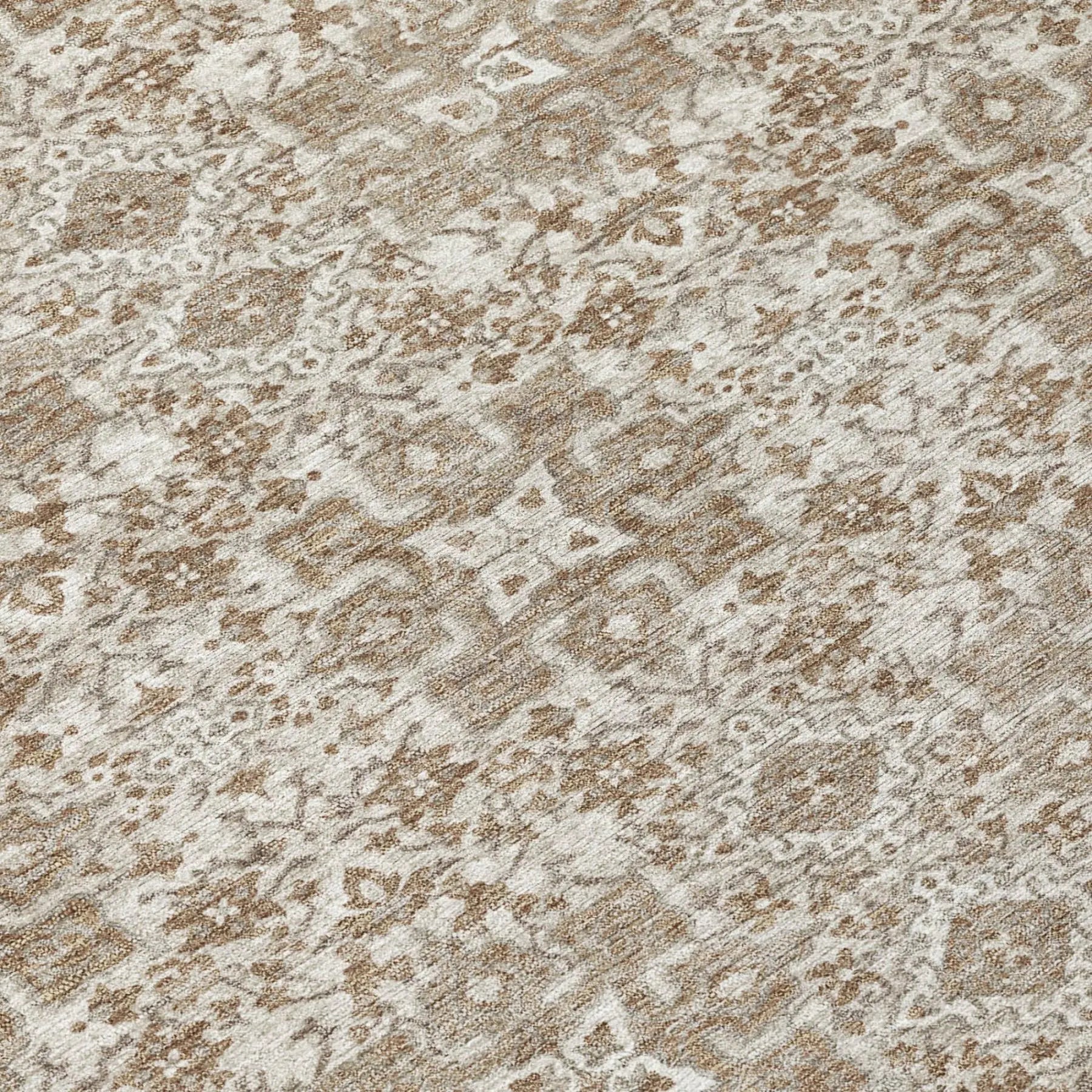 9' X 12' Beige And Brown Damask Washable Indoor Outdoor Area Rug Homeroots Outdoor