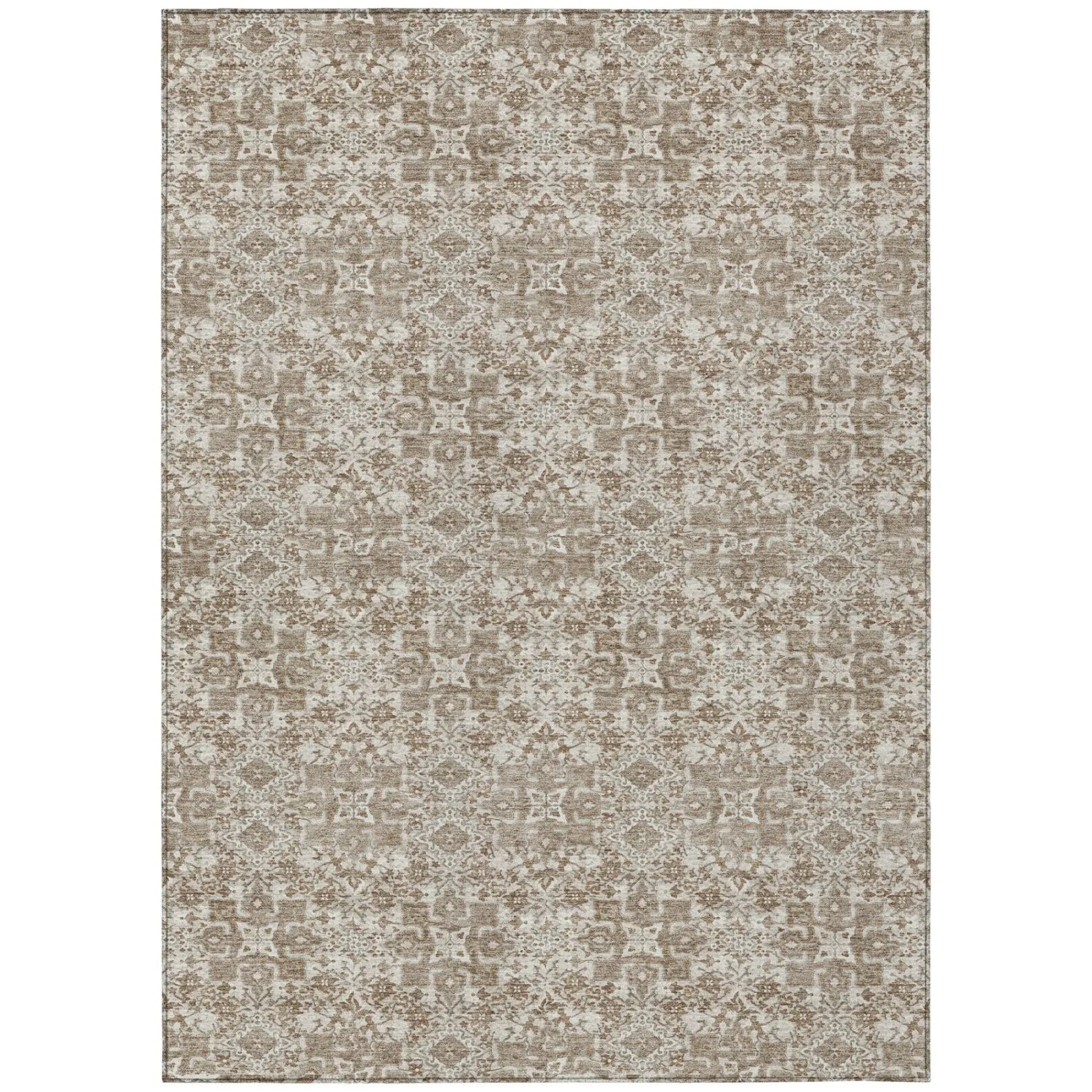 9' X 12' Beige And Brown Damask Washable Indoor Outdoor Area Rug Homeroots Outdoor