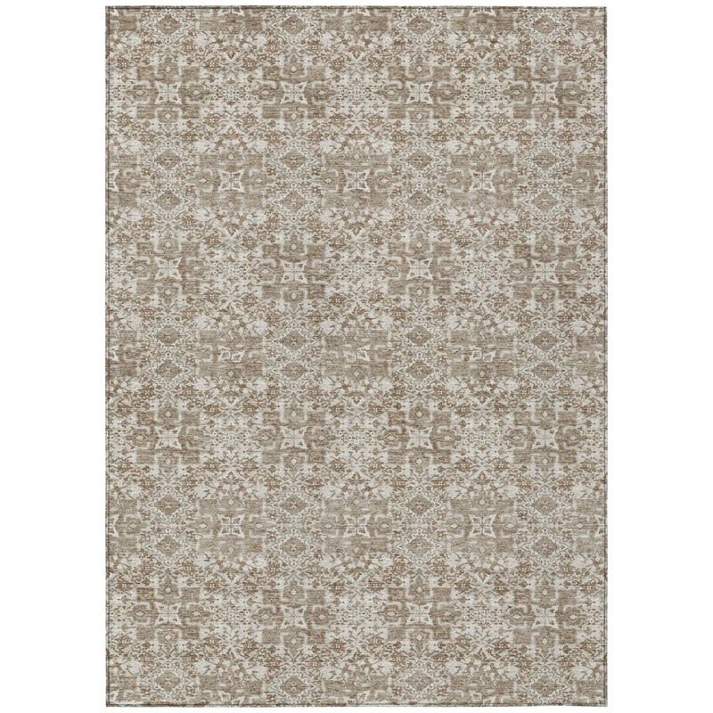 9' X 12' Beige And Brown Damask Washable Indoor Outdoor Area Rug Homeroots Outdoor
