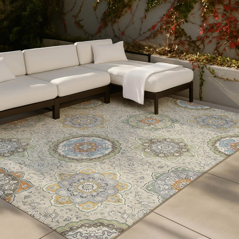 9' X 12' Beige And Brown Floral Medallion Washable Indoor Outdoor Area Rug Homeroots Outdoor