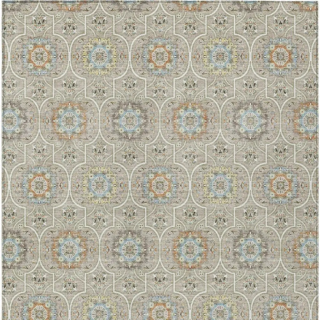 9' X 12' Beige And Brown Floral Medallion Washable Indoor Outdoor Area Rug Homeroots Outdoor