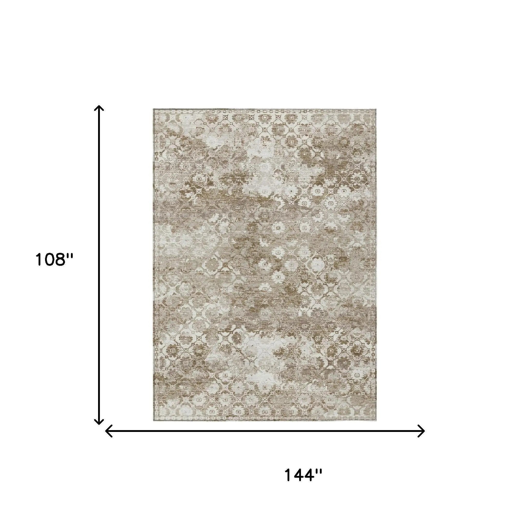 9' X 12' Beige And Brown Floral Medallion Washable Indoor Outdoor Area Rug Homeroots Outdoor