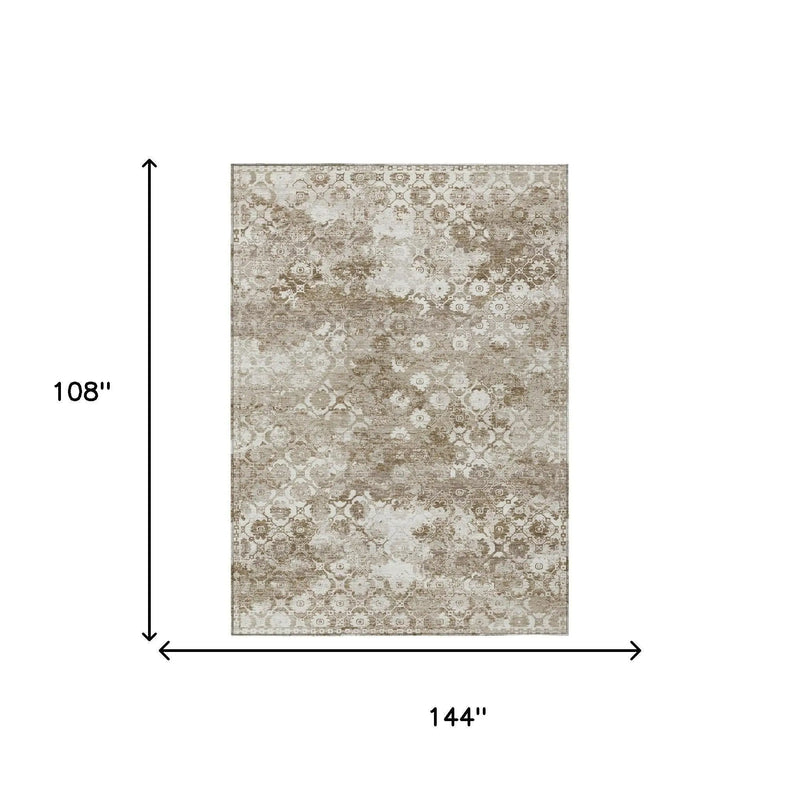 9' X 12' Beige And Brown Floral Medallion Washable Indoor Outdoor Area Rug Homeroots Outdoor