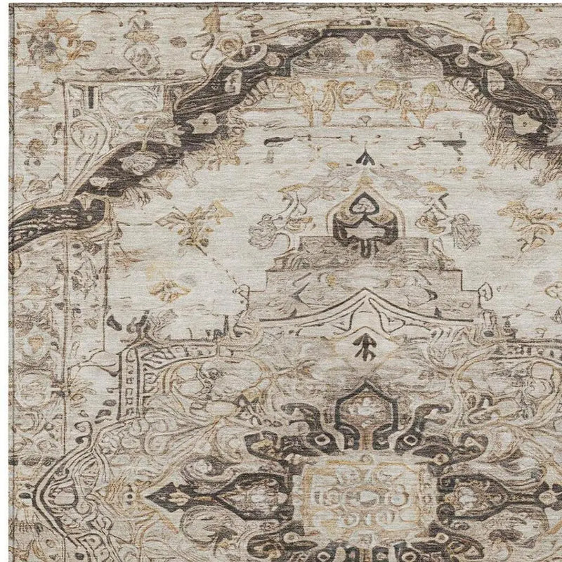 9' X 12' Beige And Brown Floral Medallion Washable Indoor Outdoor Area Rug Homeroots Outdoor