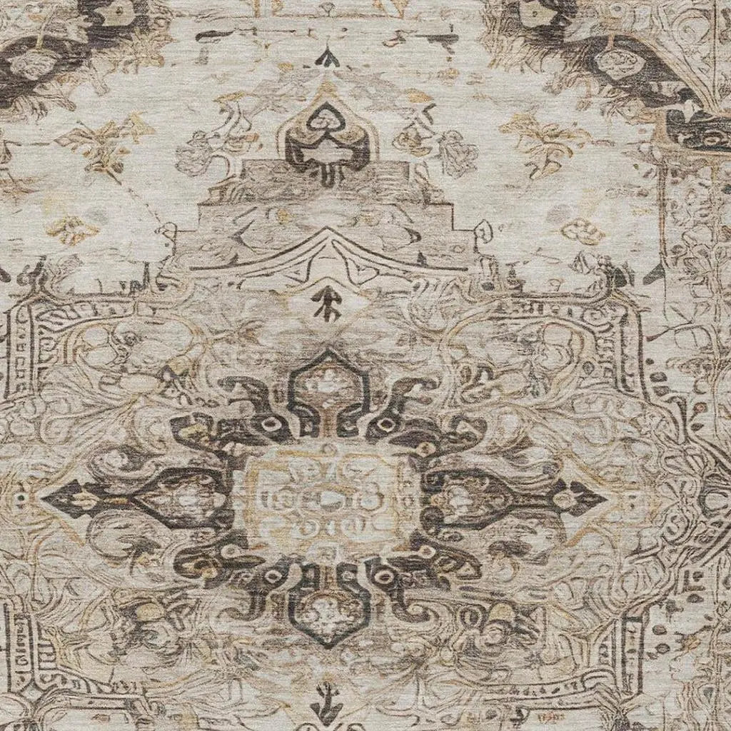 9' X 12' Beige And Brown Floral Medallion Washable Indoor Outdoor Area Rug Homeroots Outdoor