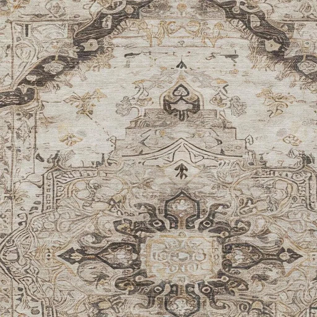 9' X 12' Beige And Brown Floral Medallion Washable Indoor Outdoor Area Rug Homeroots Outdoor