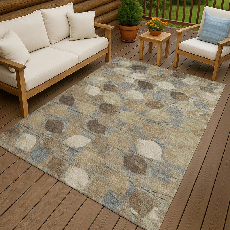 9' X 12' Beige And Brown Floral Washable Indoor Outdoor Area Rug Homeroots Outdoor