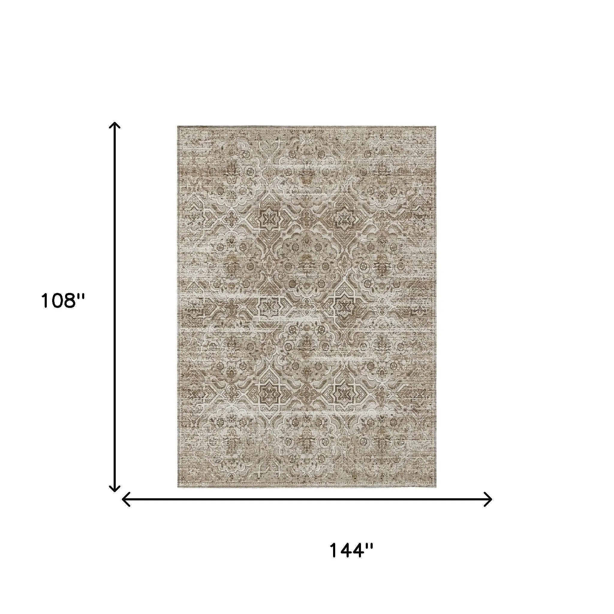 9' X 12' Beige And Brown Floral Washable Indoor Outdoor Area Rug Homeroots Outdoor