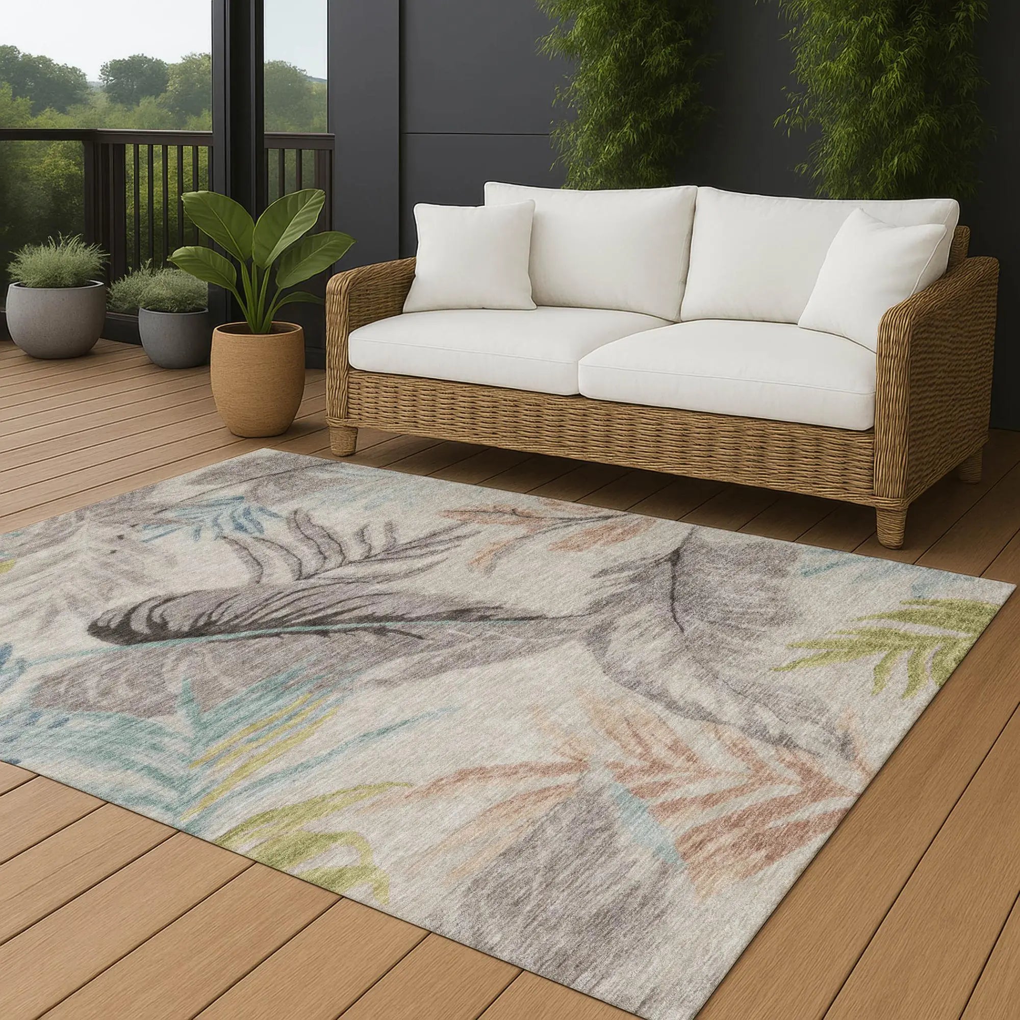 9' X 12' Beige And Brown Floral Washable Indoor Outdoor Area Rug Homeroots Outdoor