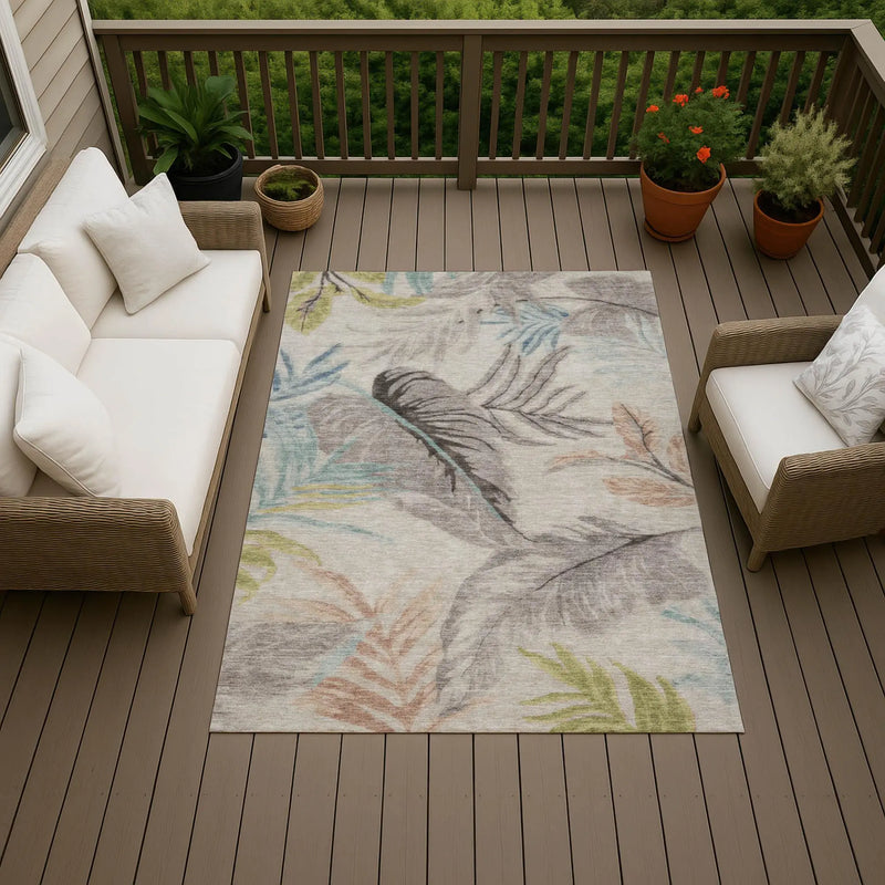9' X 12' Beige And Brown Floral Washable Indoor Outdoor Area Rug Homeroots Outdoor