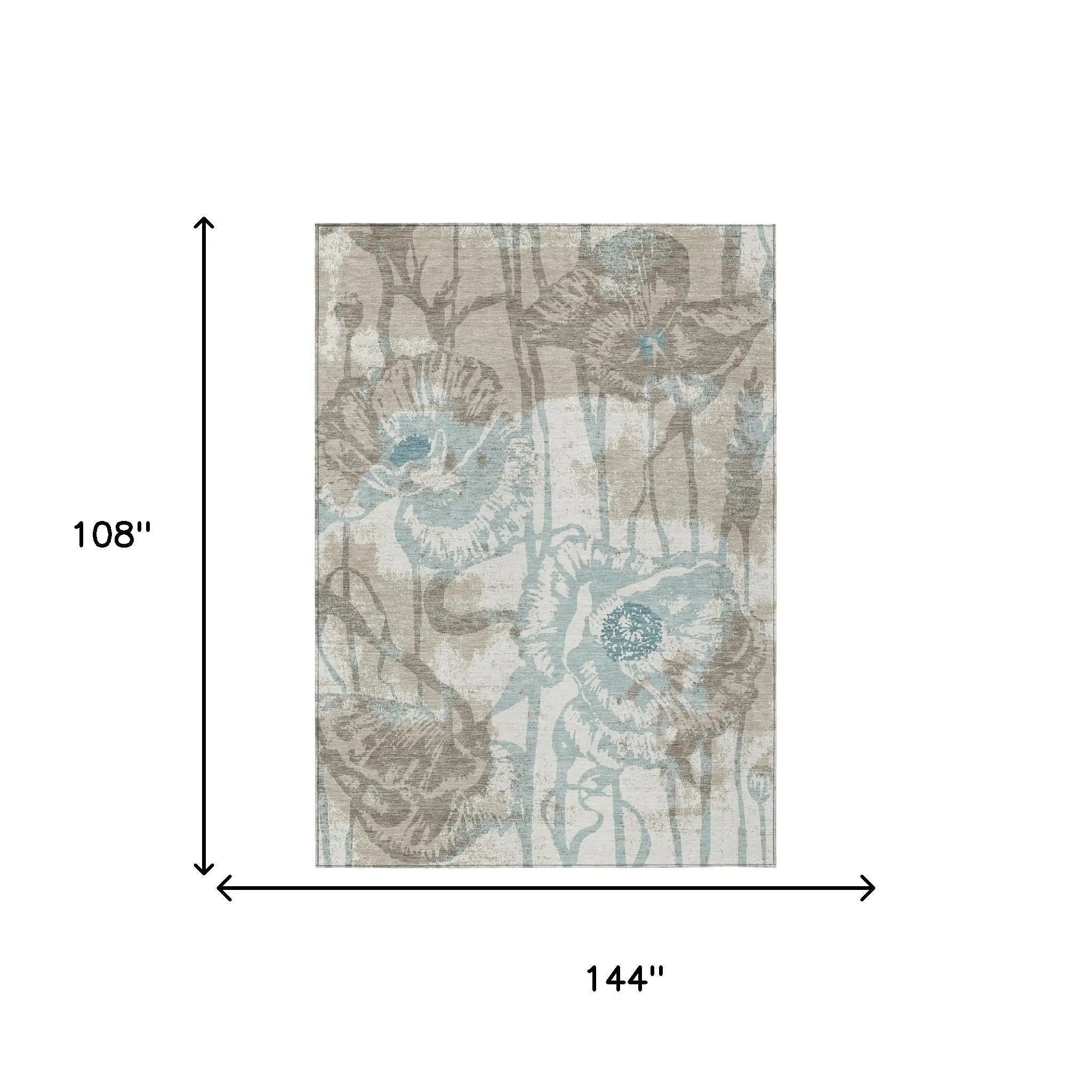 9' X 12' Beige And Brown Floral Washable Indoor Outdoor Area Rug Homeroots Outdoor
