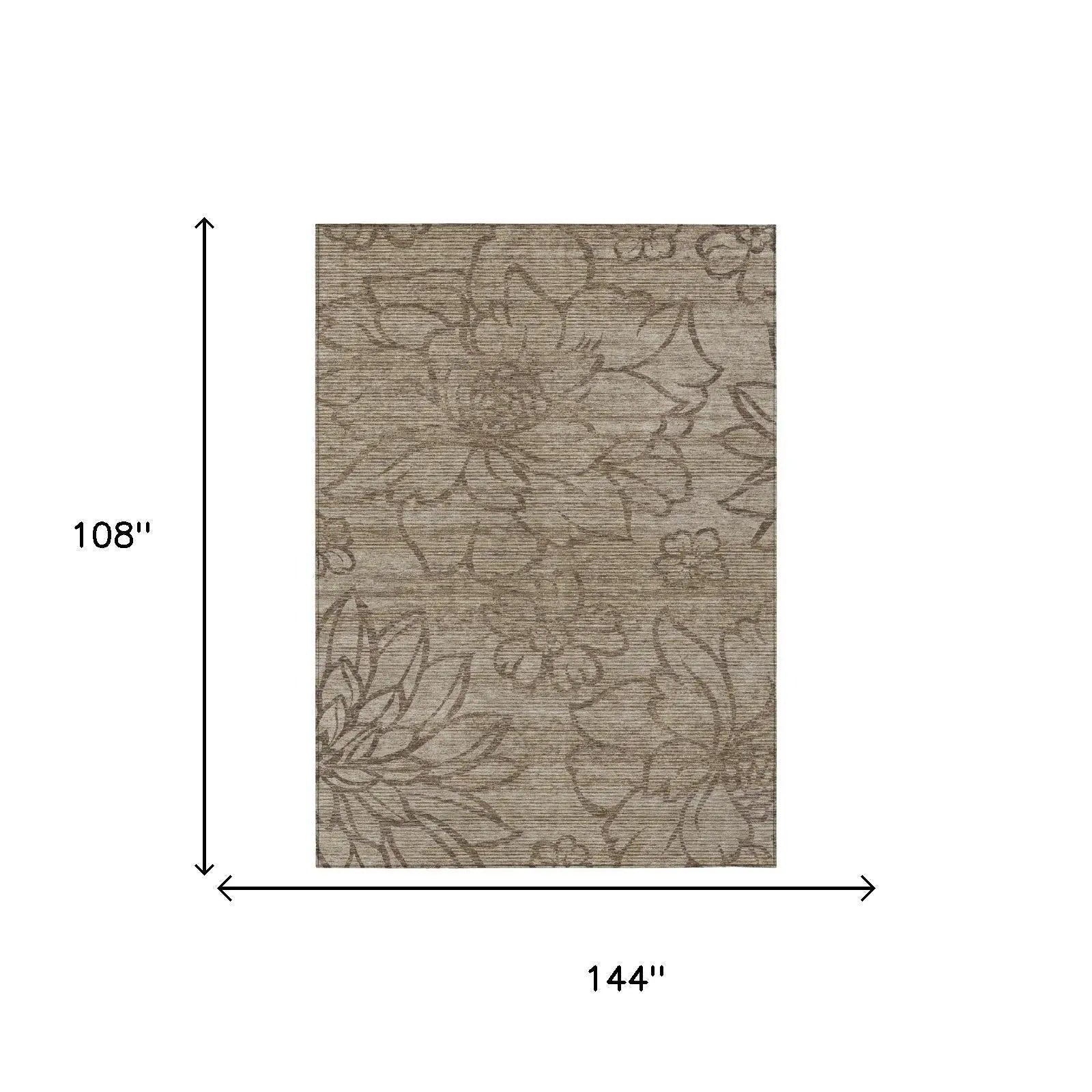 9' X 12' Beige And Brown Floral Washable Indoor Outdoor Area Rug Homeroots Outdoor