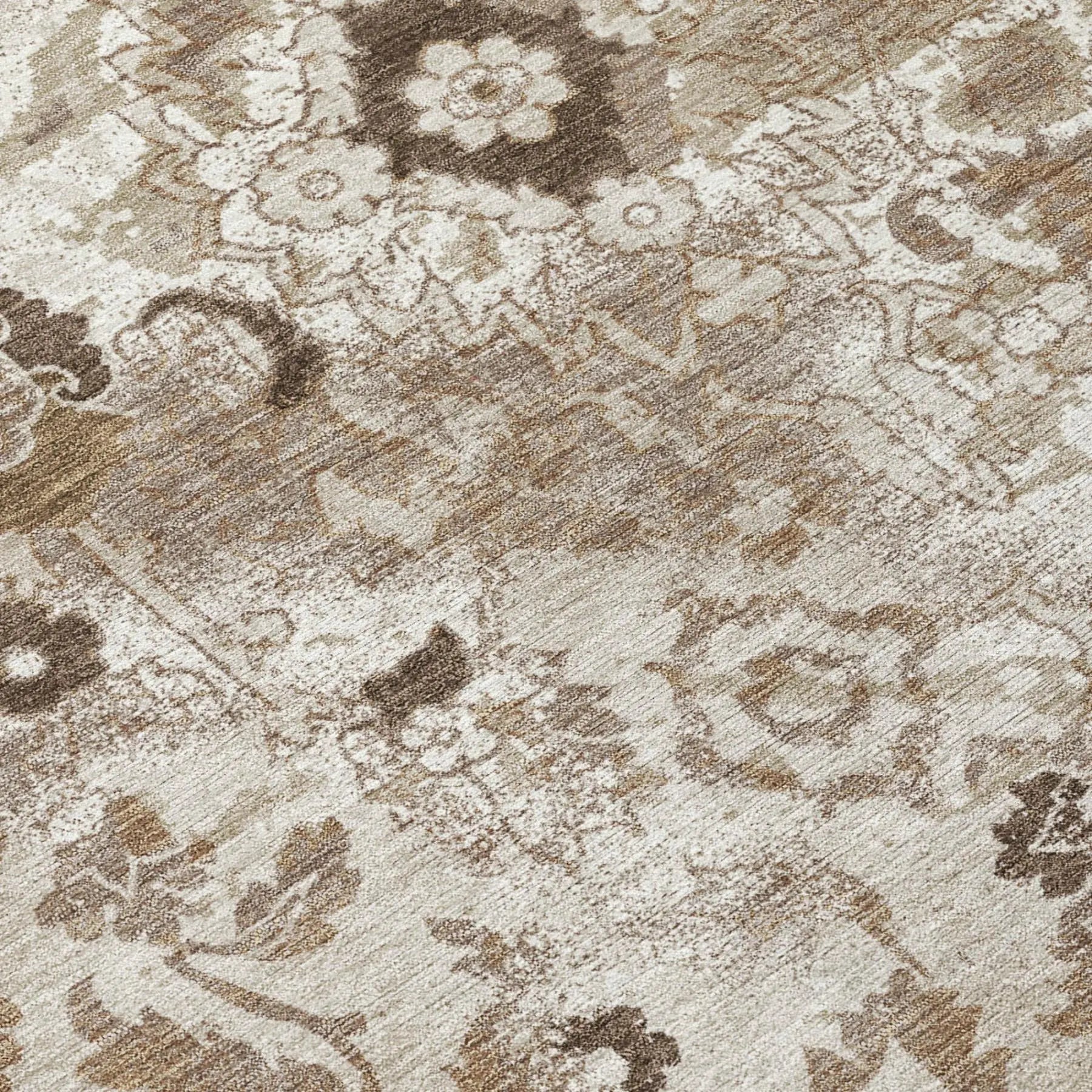 9' X 12' Beige And Brown Floral Washable Indoor Outdoor Area Rug Homeroots Outdoor