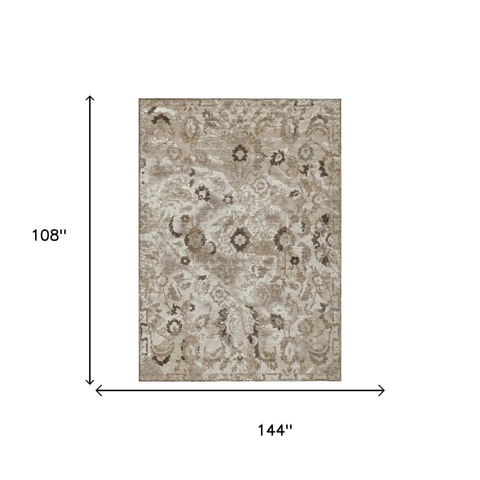 9' X 12' Beige And Brown Floral Washable Indoor Outdoor Area Rug Homeroots Outdoor