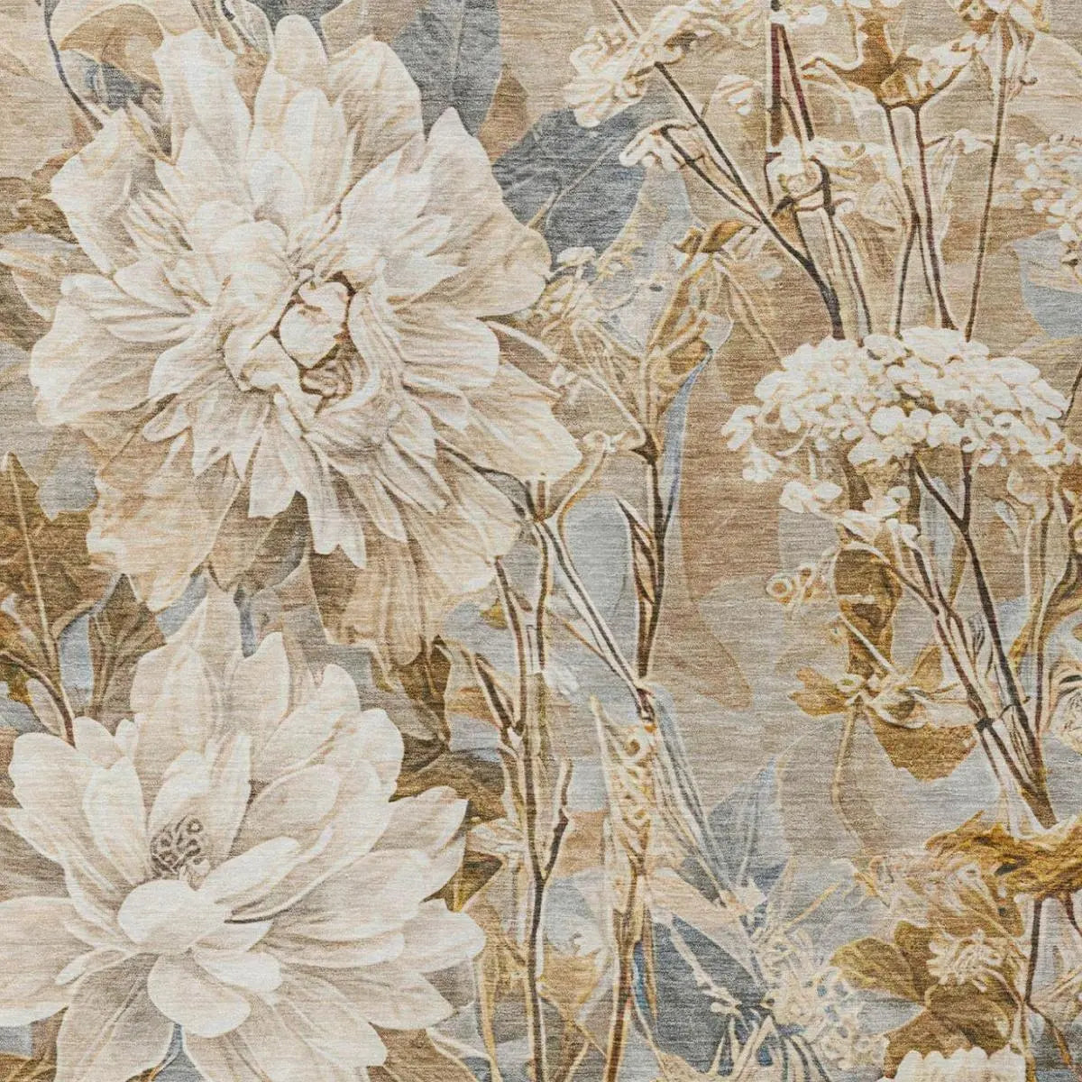 9' X 12' Beige And Brown Floral Washable Indoor Outdoor Area Rug Homeroots Outdoor
